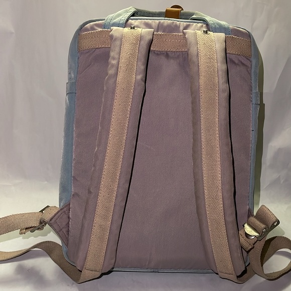 Doughnut Brand 14 inch Backpack, Blue & Purple with Tan Leather Straps - Picture 6 of 16